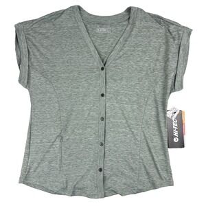 HI-TEC Womens Dolman Short Sleeve Performance Button Front Shirt Top - Sage S